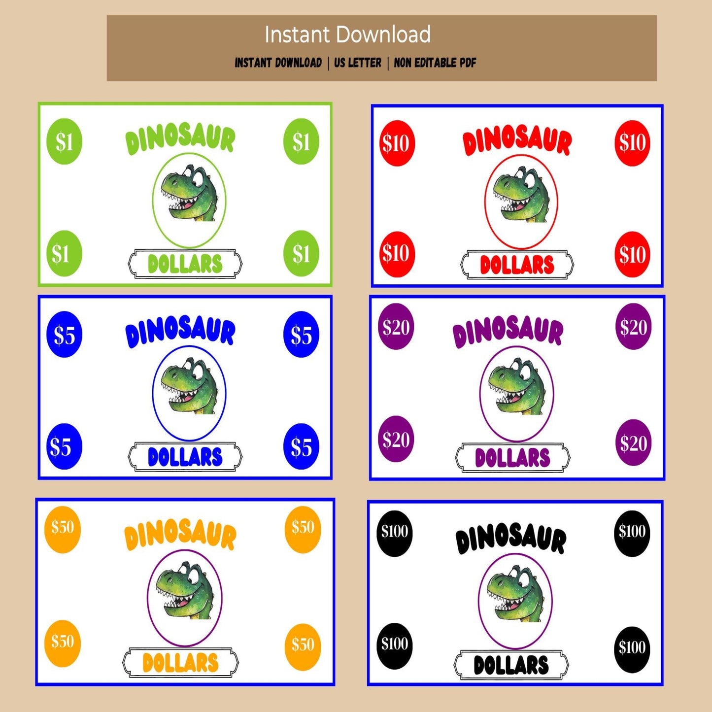 Kids Reward System Printable Mom Bucks Dinosaur Coupon Play Money Good Behavior Bucks Chore Earn Money Chart Planner Pretend Money