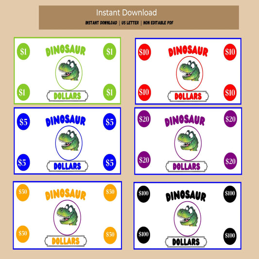 Kids Reward System Printable Mom Bucks Dinosaur Coupon Play Money Good Behavior Bucks Chore Earn Money Chart Planner Pretend Money