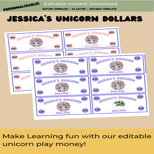 Kids Reward System Editable Printable Mom Bucks Unicorn Coupon Play Money Good Behavior Bucks Chore Earn Money Chart Planner Pretend Money