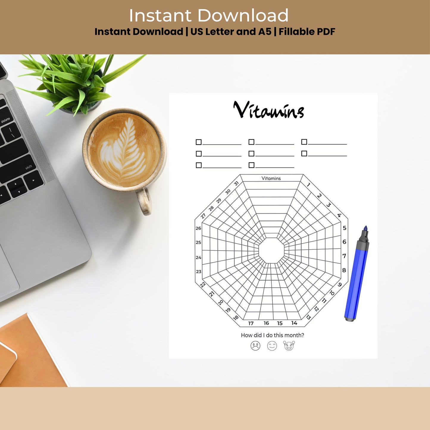 Vitamin Tracker log medication tracker daily health journal pill monthly printable self care yearly medicine bullet idea intake template